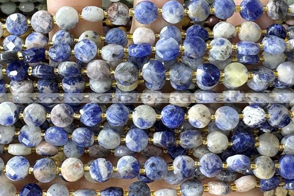 COIN166 15 inches 6mm faceted coin sodalite gemstone beads