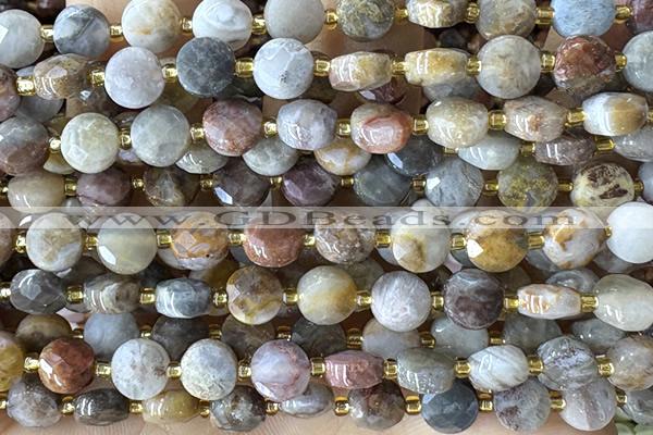 COIN172 15 inches 6mm faceted coin yellow crazy lace agate beads
