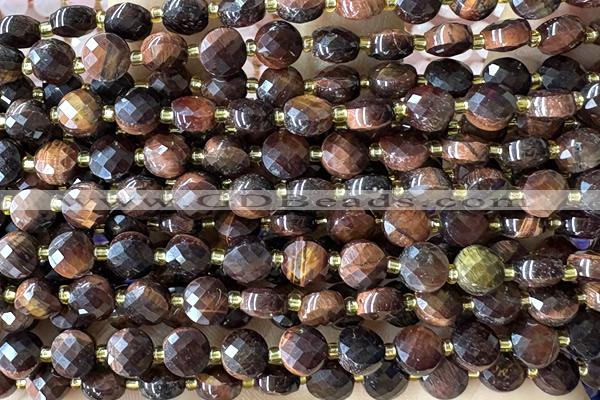 COIN190 15 inches 6mm faceted coin tiger eye beads