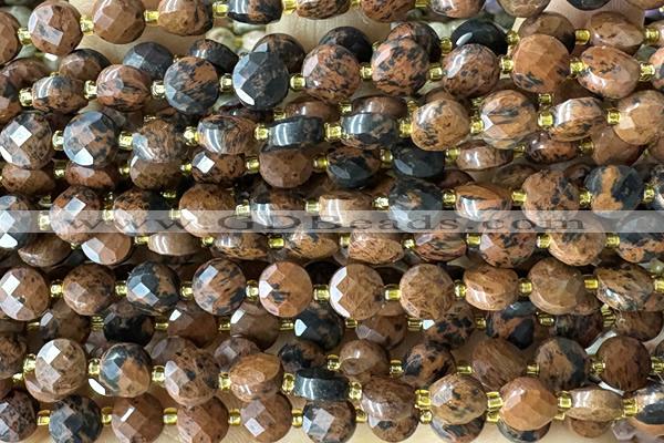 COIN191 15 inches 6mm faceted coin mahogany obsidian beads