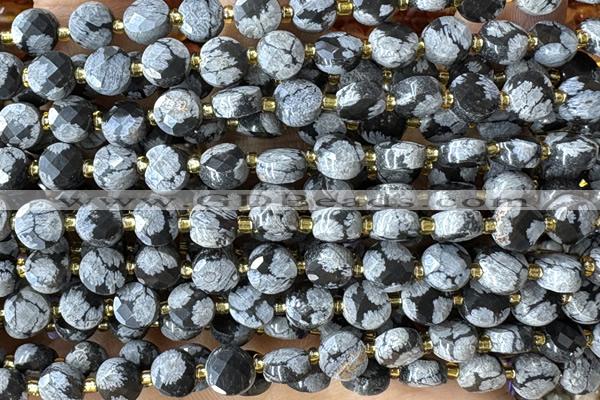 COIN195 15 inches 6mm faceted coin snowflake obsidian beads