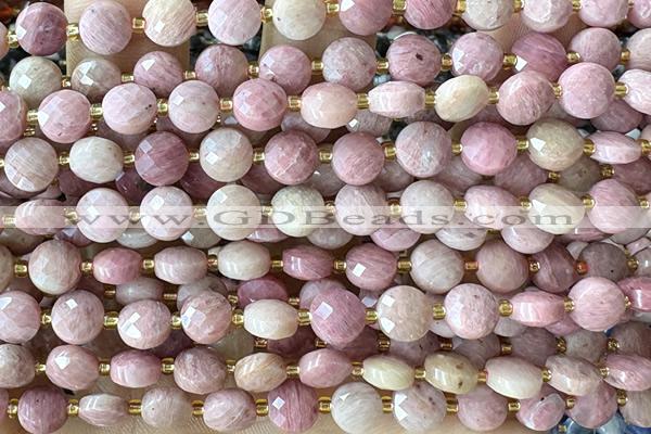 COIN198 15 inches 6mm faceted coin pink wooden jasper beads