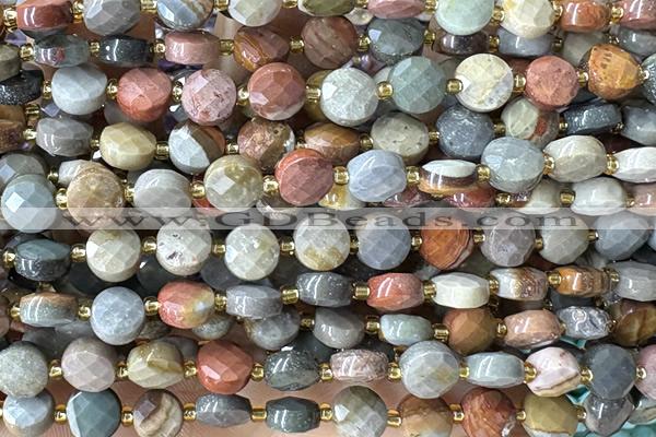 COIN199 15 inches 6mm faceted coin picture jasper gemstone beads