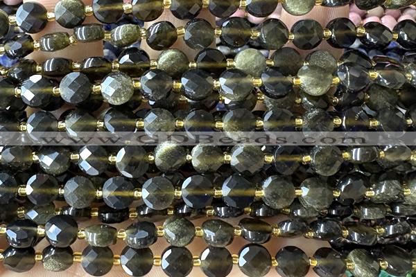 COIN203 15 inches 6mm faceted coin obsidian gemstone beads