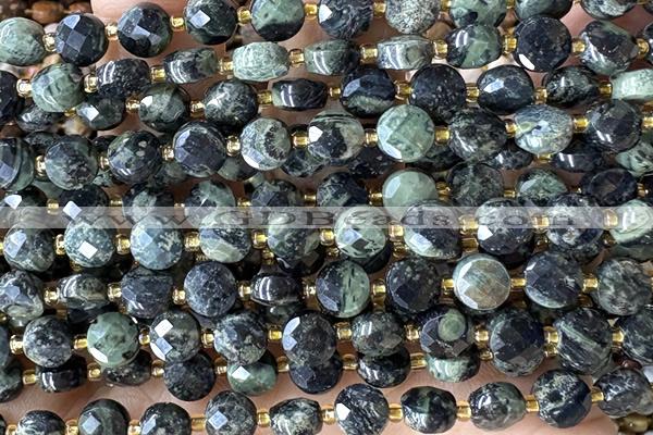 COIN204 15 inches 6mm faceted coin kambaba jasper beads