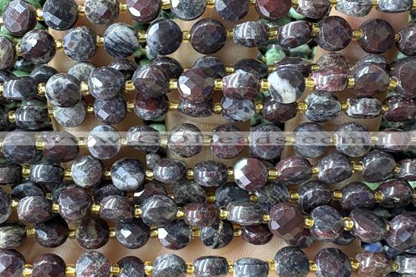 COIN206 15 inches 6mm faceted coin brecciated jasper beads