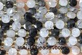 COIN231 15 inches 8mm faceted coin black rutilated quartz beads