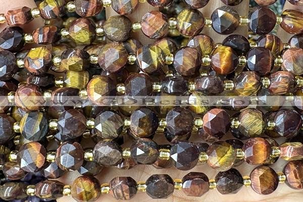 COIN247 15 inches 8mm faceted coin tiger eye gemstone beads