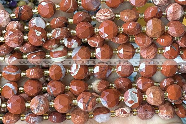 COIN249 15 inches 8mm faceted coin red jasper gemstone beads