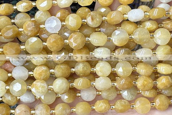 COIN253 15 inches 8mm faceted coin yellow jade gemstone beads