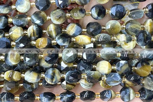 COIN254 15 inches 8mm faceted coin tiger eye gemstone beads