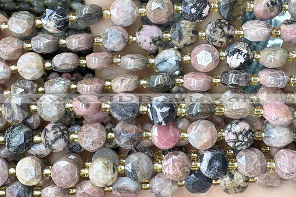 COIN255 15 inches 8mm faceted coin rhodonite gemstone beads