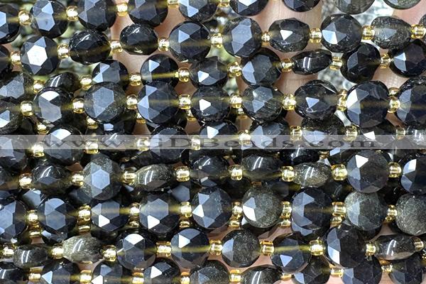 COIN263 15 inches 8mm faceted coin obsidian gemstone beads