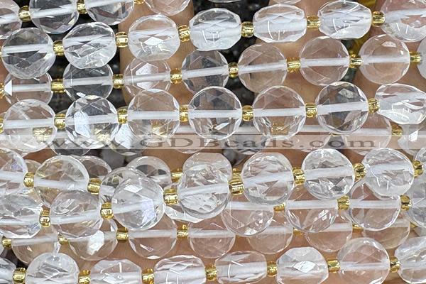 COIN271 15 inches 10mm faceted coin white crystal beads