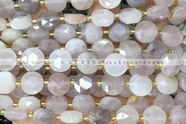 COIN272 15 inches 10mm faceted coin rose quartz beads