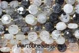COIN279 15 inches 10mm faceted coin black rutilated quartz beads