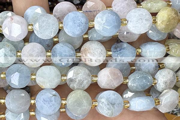 COIN281 15 inches 10mm faceted coin morganite gemstone beads