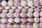 COIN282 15 inches 10mm faceted coin pink wooden jasper gemstone beads