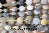 COIN285 15 inches 10mm faceted coin bamboo leaf agate beads