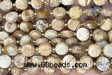COIN286 15 inches 10mm faceted coin picture jasper beads