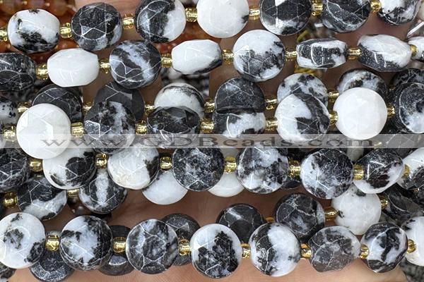 COIN288 15 inches 10mm faceted coin black & white jasper beads