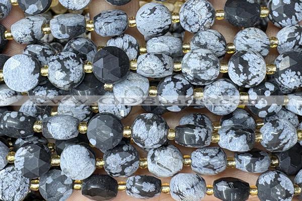 COIN291 15 inches 10mm faceted coin snowflake obsidian beads