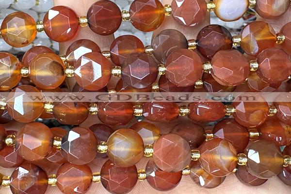 COIN294 15 inches 10mm faceted coin red agate beads