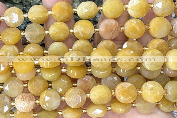 COIN297 15 inches 10mm faceted coin yellow jade beads