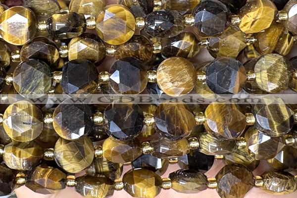 COIN299 15 inches 10mm faceted coin yellow tiger eye beads