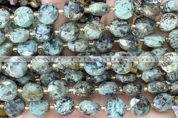 COIN302 15 inches 10mm faceted coin African turquoise beads