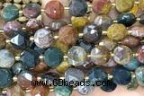 COIN305 15 inches 10mm faceted coin ocean agate beads