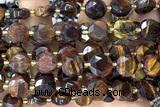 COIN308 15 inches 10mm faceted coin tiger eye beads