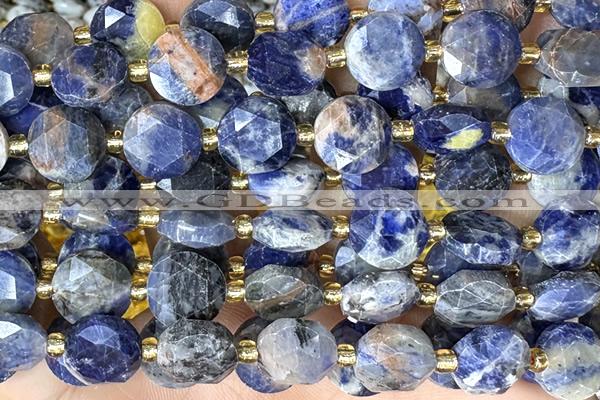 COIN311 15 inches 10mm faceted coin sodalite gemstone beads