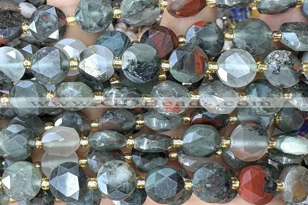 COIN314 15 inches 10mm faceted coin blood jasper beads