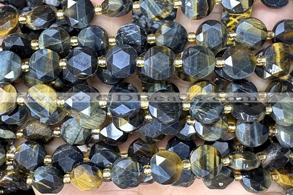 COIN316 15 inches 10mm faceted coin tiger eye beads