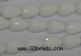 CPB51 15.5 inches 10*14mm faceted teardrop white porcelain beads
