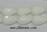 CPB52 15.5 inches 12*16mm faceted teardrop white porcelain beads
