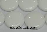 CPB99 15.5 inches 20mm flat round white porcelain beads wholesale