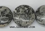 CPT360 15.5 inches 25mm flat round grey picture jasper beads