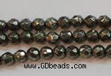 CPY49 16 inches 4mm faceted round pyrite gemstone beads wholesale