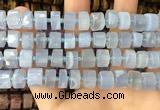 CRB2186 15.5 inches 9mm - 10mm faceted tyre blue chalcedony beads