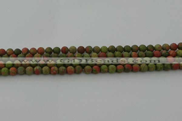 CRO1061 15.5 inches 6mm round matte unakite beads wholesale