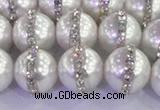CSB1503 15.5 inches 12mm round shell pearl with rhinestone beads