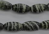 CSJ105 15.5 inches 10*20mm rice green silver line jasper beads