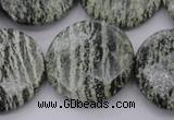 CSJ123 15.5 inches 30mm faceted coin green silver line jasper beads