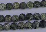 CSJ501 15.5 inches 6mm round matte green silver line jasper beads