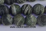 CSJ504 15.5 inches 12mm round matte green silver line jasper beads