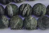 CSJ505 15.5 inches 14mm round matte green silver line jasper beads