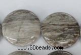 CSL35 15.5 inches 30mm flat round silver leaf jasper beads wholesale