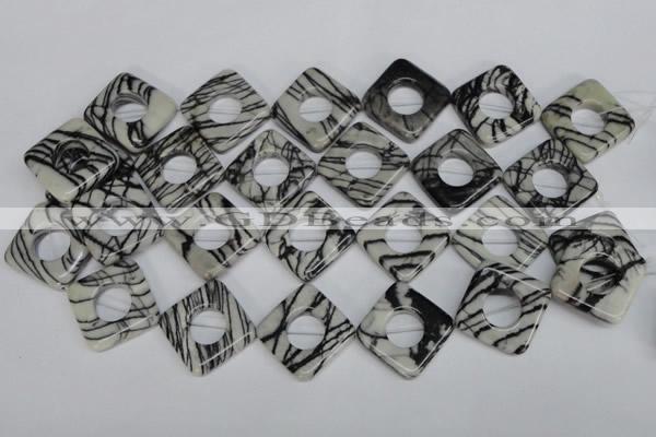 CTJ74 15.5 inches 25*25mm diamond black water jasper beads wholesale